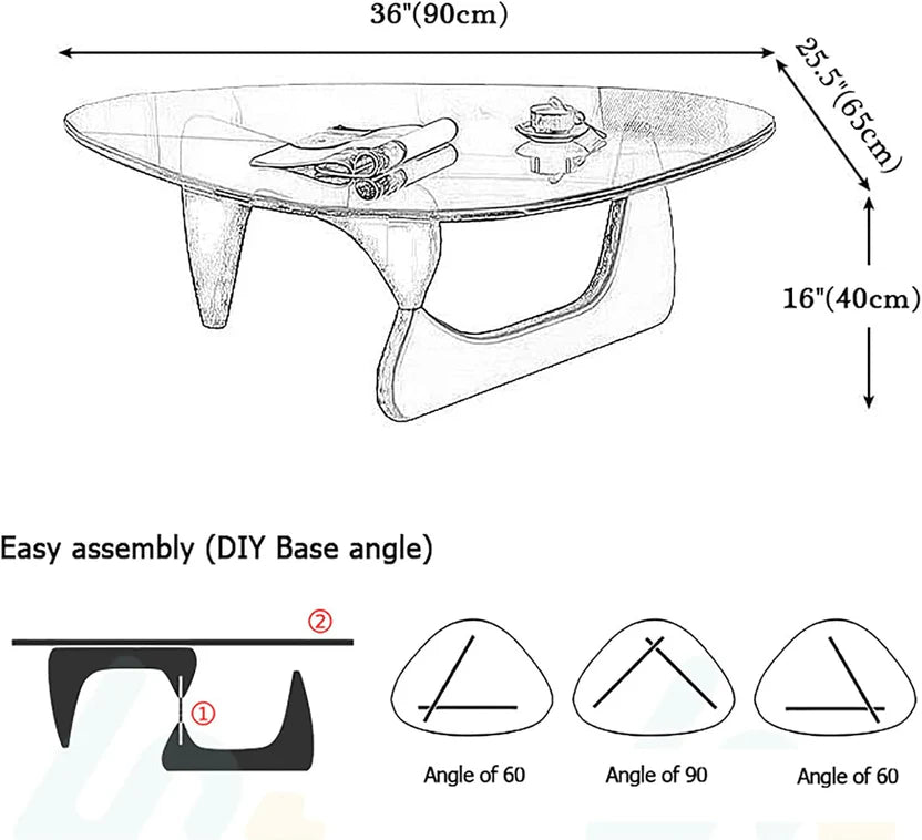 Modern Glass Coffee Table (Black Glass Top & Wood Base)