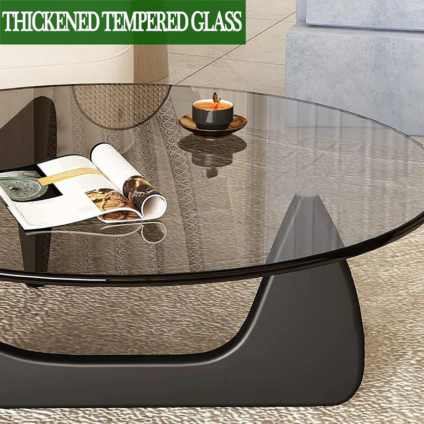 Modern Glass Coffee Table (Black Glass Top & Wood Base)