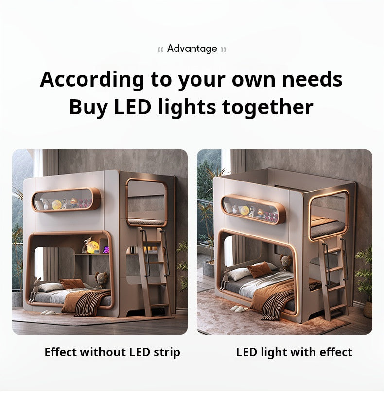 COOLBABY ZLJ1121 Space Capsule Bunk Bed with High Guardrails(LED light strips need to be matched by yourself