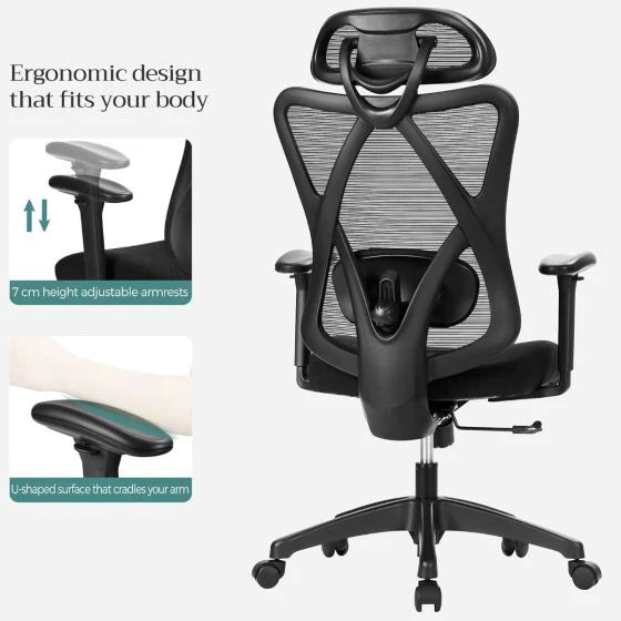 Office Chair, Ergonomic Desk Computer Chair, Mesh Chair, Adjustable Lumbar Support and Headrest Adjustable Height Black for Office-GCC Home Center