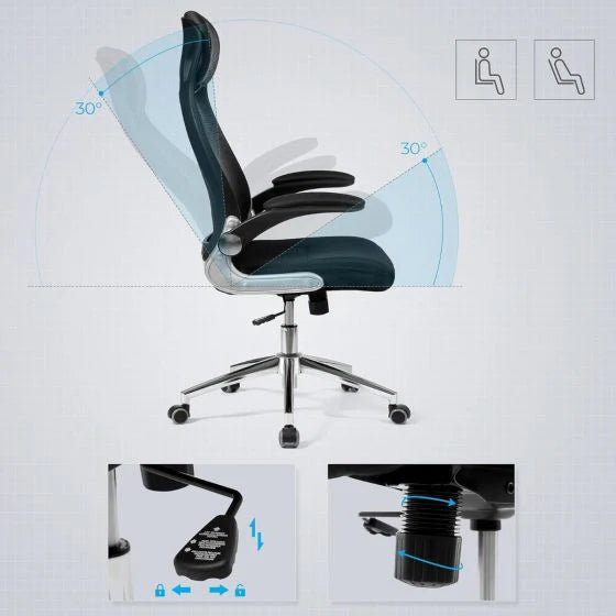 High Back Office Mesh Chair Swivel Adjustable Chair Mesh Backrest with Headrest and Flip Up Armrests Chair Black for Home, Office, Study Room-GCC Home Center