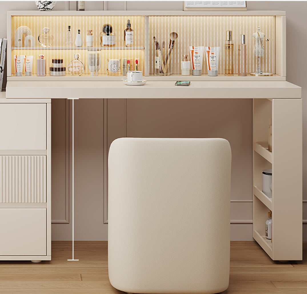 COOLBAY Lacquered solid wood dressing table bedroom modern simple makeup table bucket cabinet one light luxury senior sense makeup table-GCC Home Center