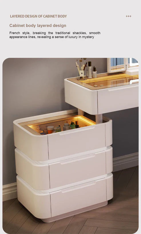 Modern Dressing Table with LED Mirror & Chair | Sleek Vanity Set for Makeup & Grooming-GCC Home Center