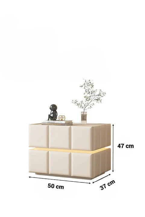 Modern Smart LED Bedside Table with 2 Drawers | Solid Wood Nightstand with Storage | White Bedroom Side Table
