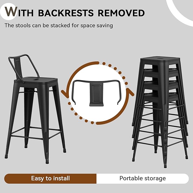 Metal Barstools Set of 4 Industrial Bar Stools with X-brace Support, Matte Black, 30 inch-GCC Home Center
