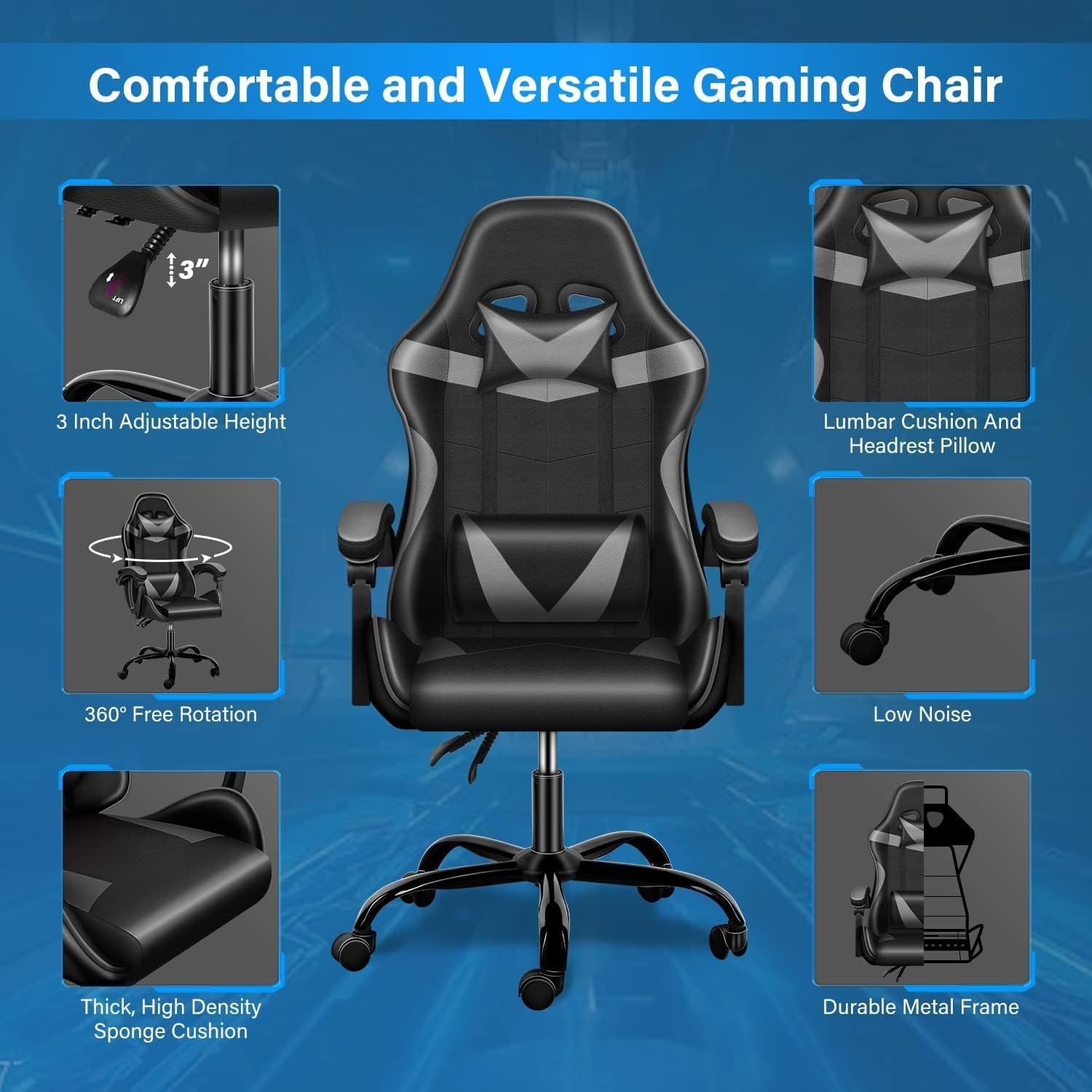 Gaming Chair Swivel Tilt Tension Adjustable PU Leather High Back Chair-GCC Home Center