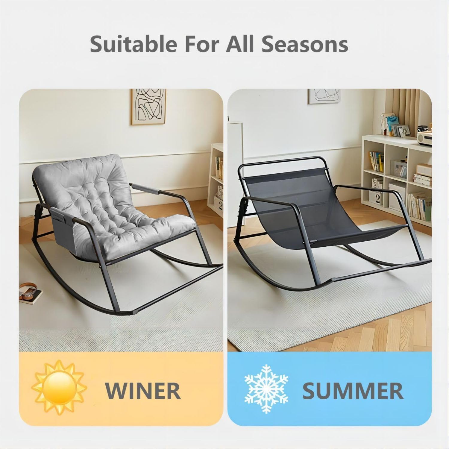 COOLBABY Rocking Chair Rocking Chair Nordic Italian Living Room Household Single Leisure And Comfortable Cloth Sofa Chair for Bedroom Balcony (Color : GREY)