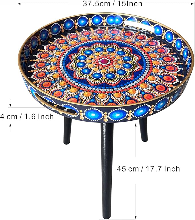 Plastics Tray Side Table – Indian Style Coffee Table with 17.7" Wooden Legs