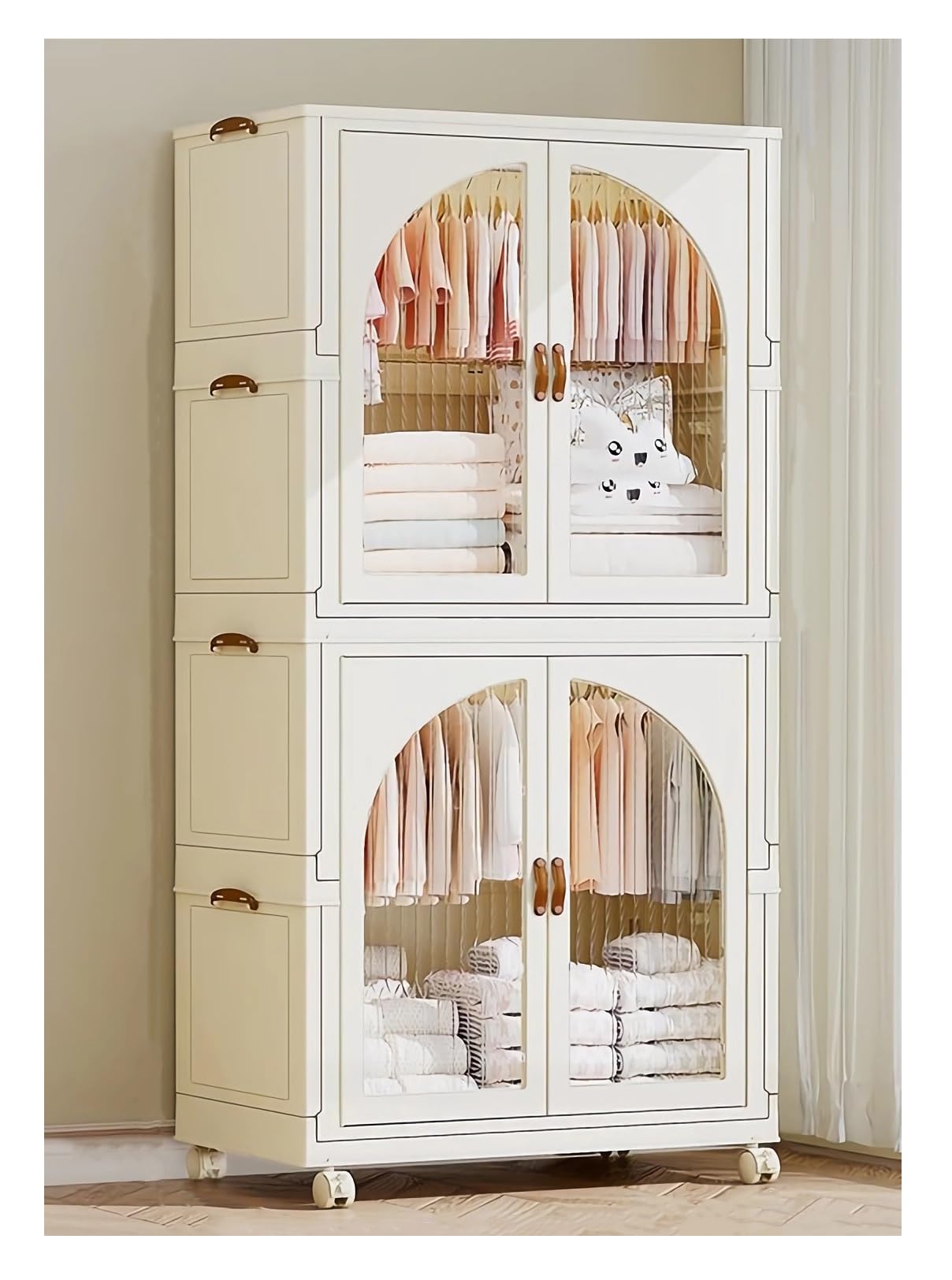 TAPIT Portable Closet Wardrobe Foldable Baby Clothes Organizer Kids Closet Wardrobe Collapsible Children Clothes Cabinet Bedroom Nursery Armoire Clothing Storage with Clear Doors (B-7033-1)-GCC Home Center