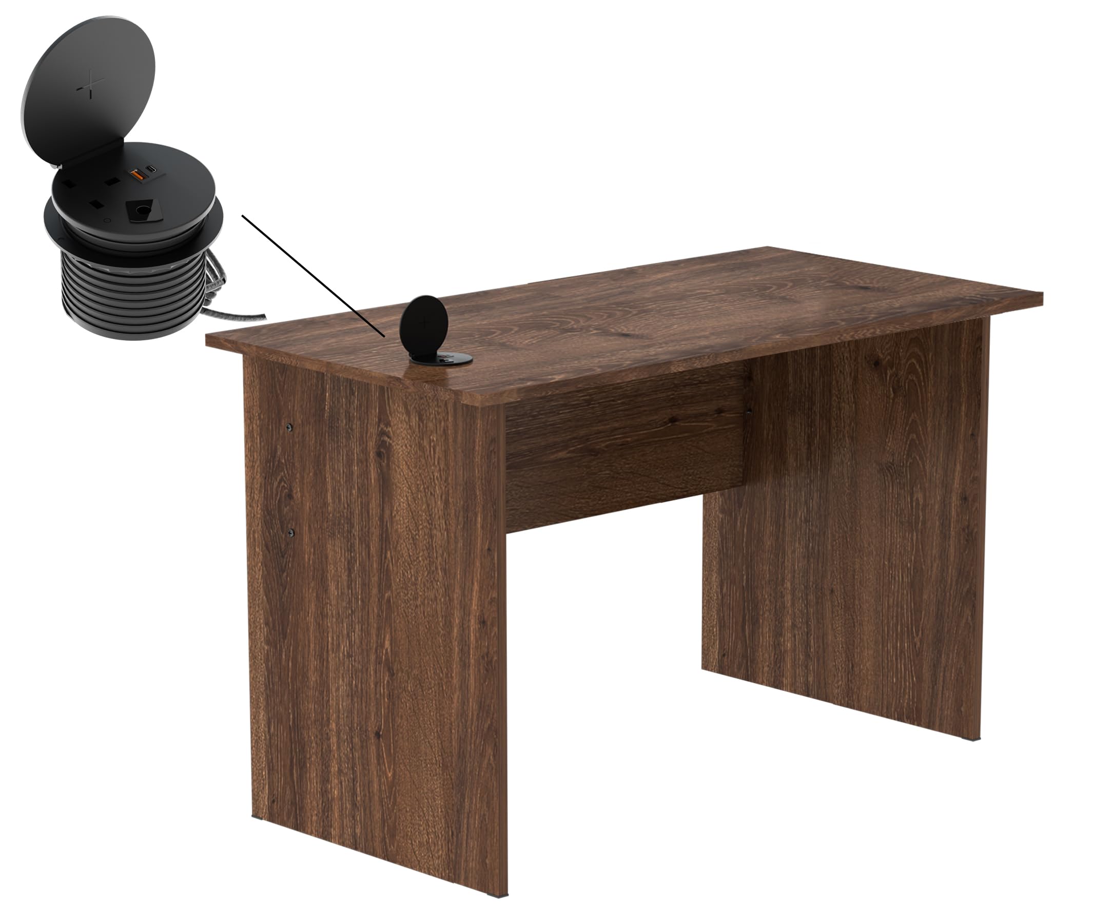 Mahmayi Modern MP1 120x60 Study Writing Table with BS01 Super Recessed Power Strip Desktop Socket Board, Modern Executive Desk for Adults, Home Offices, Schools, Laptop, Computer Workstation - WHITE