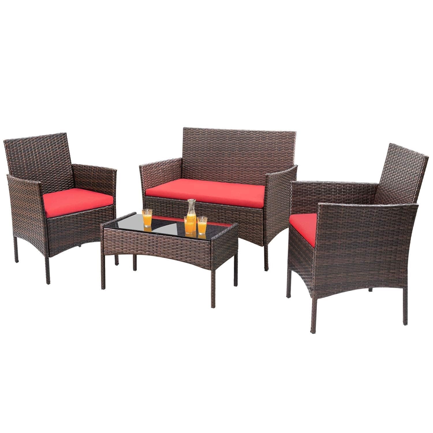 Homall Outdoor Indoor Use Backyard Porch Garden Poolside Balcony Sets Clearance Brown and Beige 4 Pieces Furniture