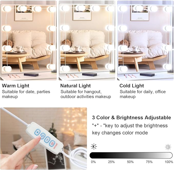 Makeup Vanity Desk with Lighted Mirror, Vanity Table Set with 6 Storage Shelf and 5 Drawers-GCC Home Center