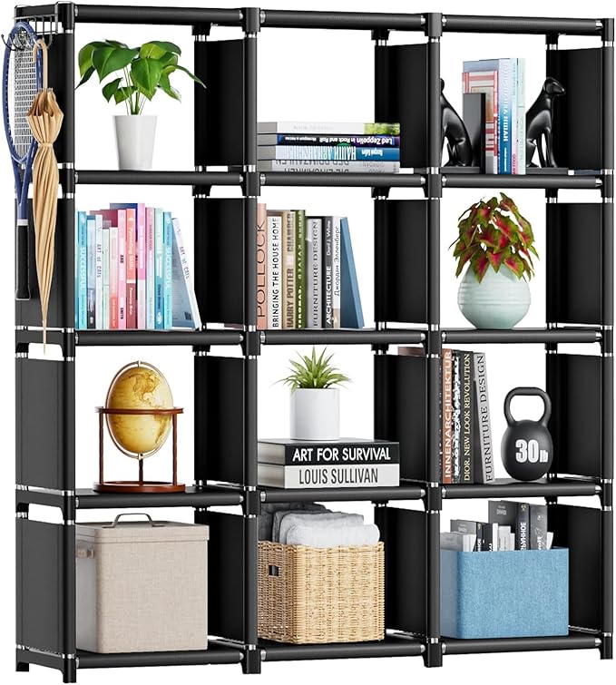 6-Cube Storage Organizer Book Shelf – DIY Metal Bookcase with Portable Design (Black, Matte Finish)