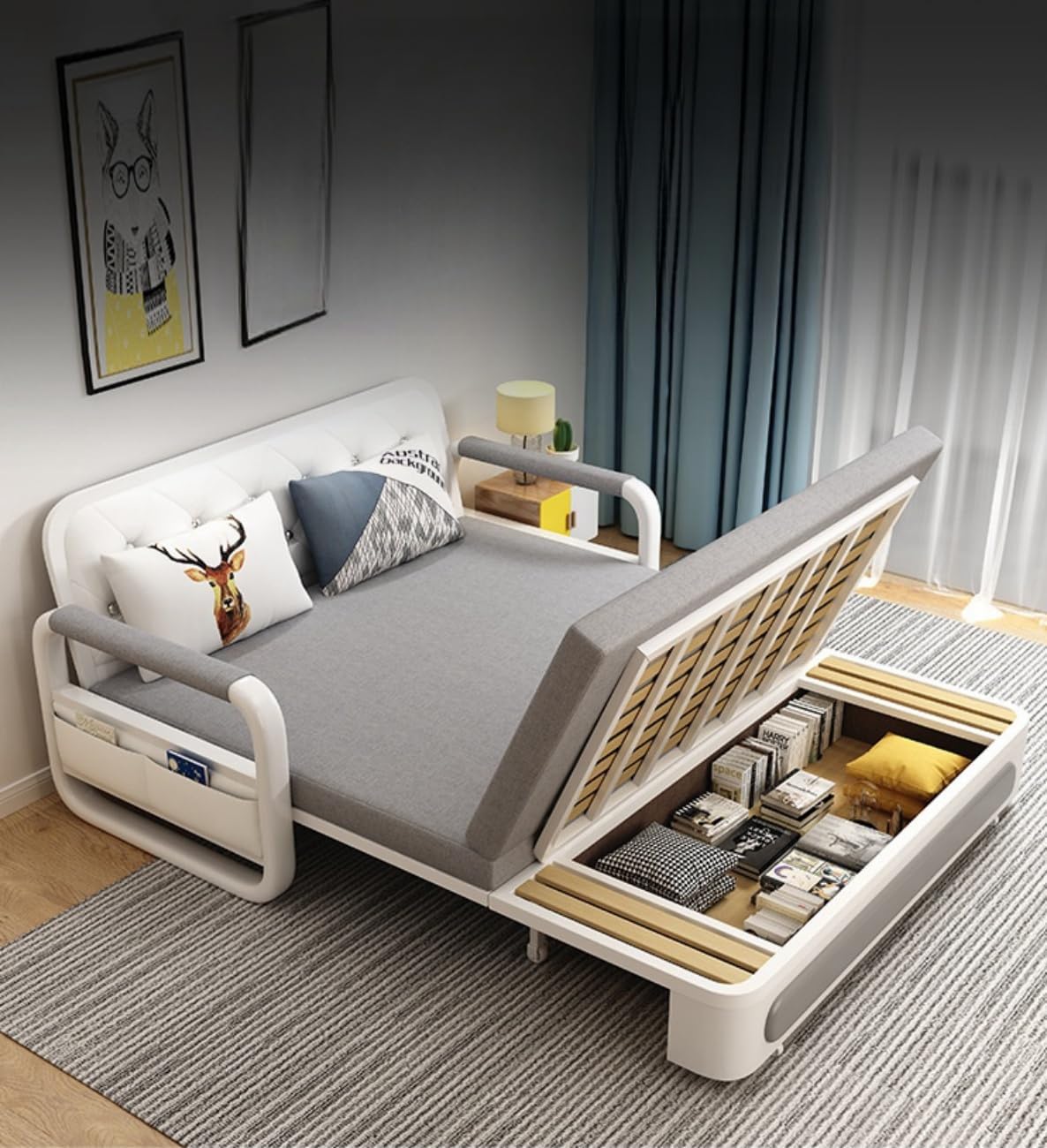WENBO HOME Sofa Bed Pull Out Sofa Double Bed Multifunction Couch Bed Modern Style Sofa Bed Chair For Living & Bed Room (1.58m, Grey)-GCC Home Center