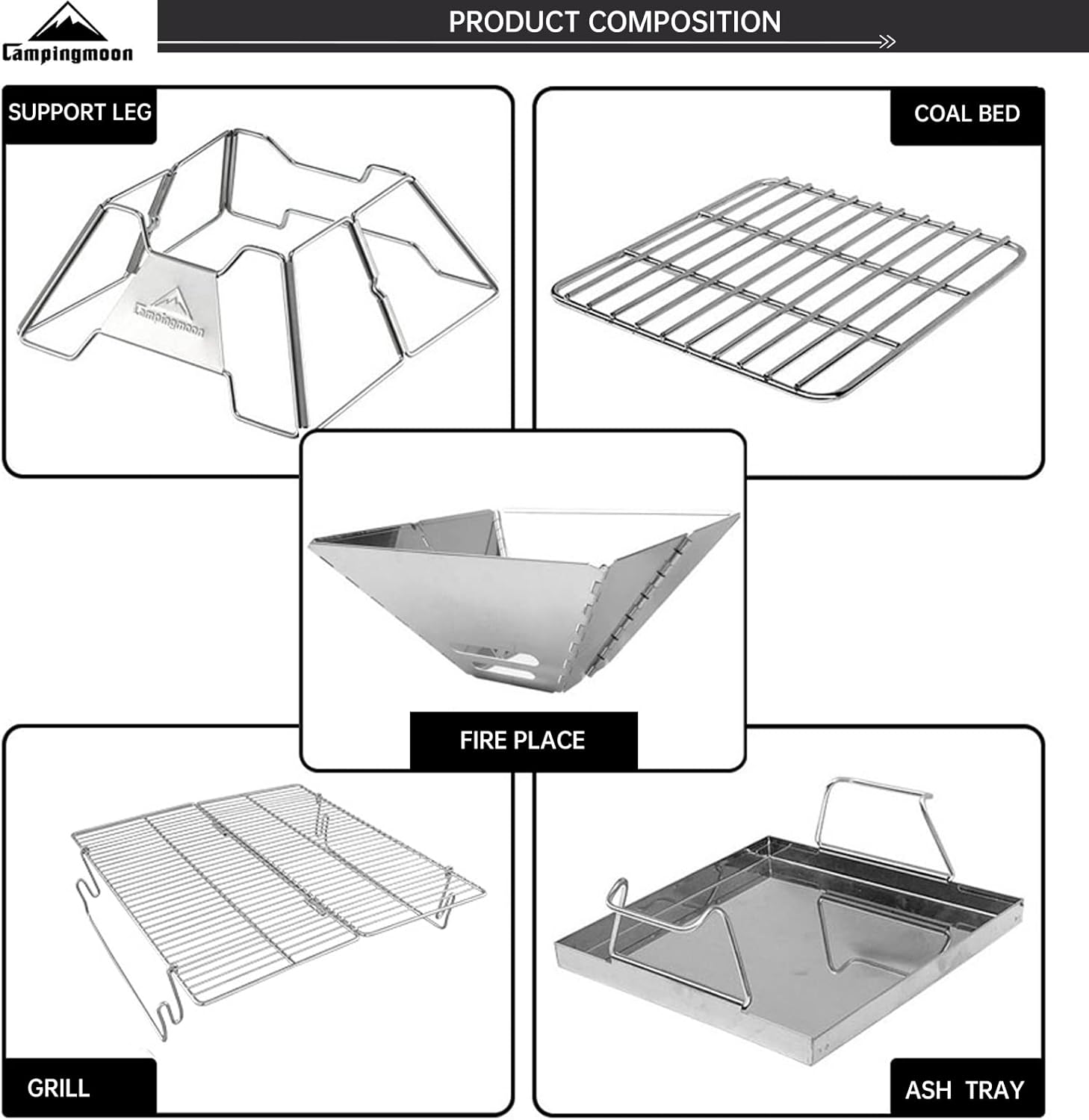 camping moon Portable Foldable Stainless Steel Bbq Charcoal Grill (MT-2)