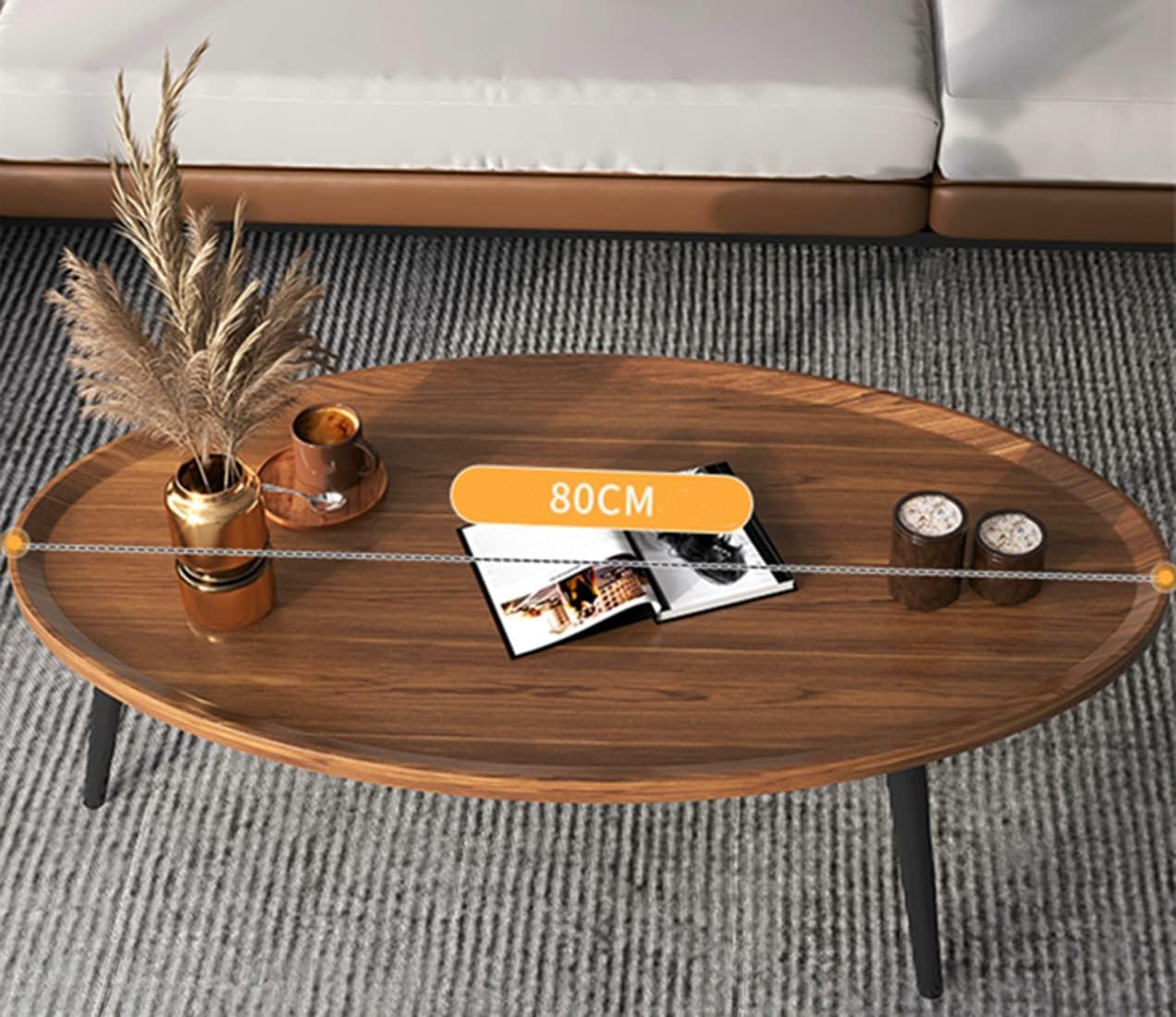 Wooden Oval Coffee Table Rustic Coffee Table Mid-Century Modern Oval Sofa Table Nesting Tables Center Table for Living Room Bedroom Office Furniture Easy Assembly (31.5") (001)