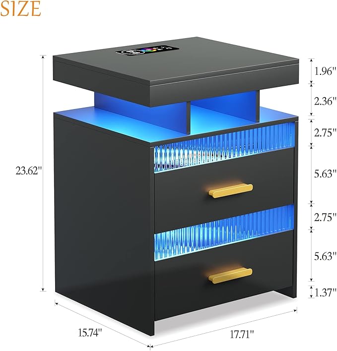 Smart LED Nightstand with Charging Station (45 x 40 x 60 cm)