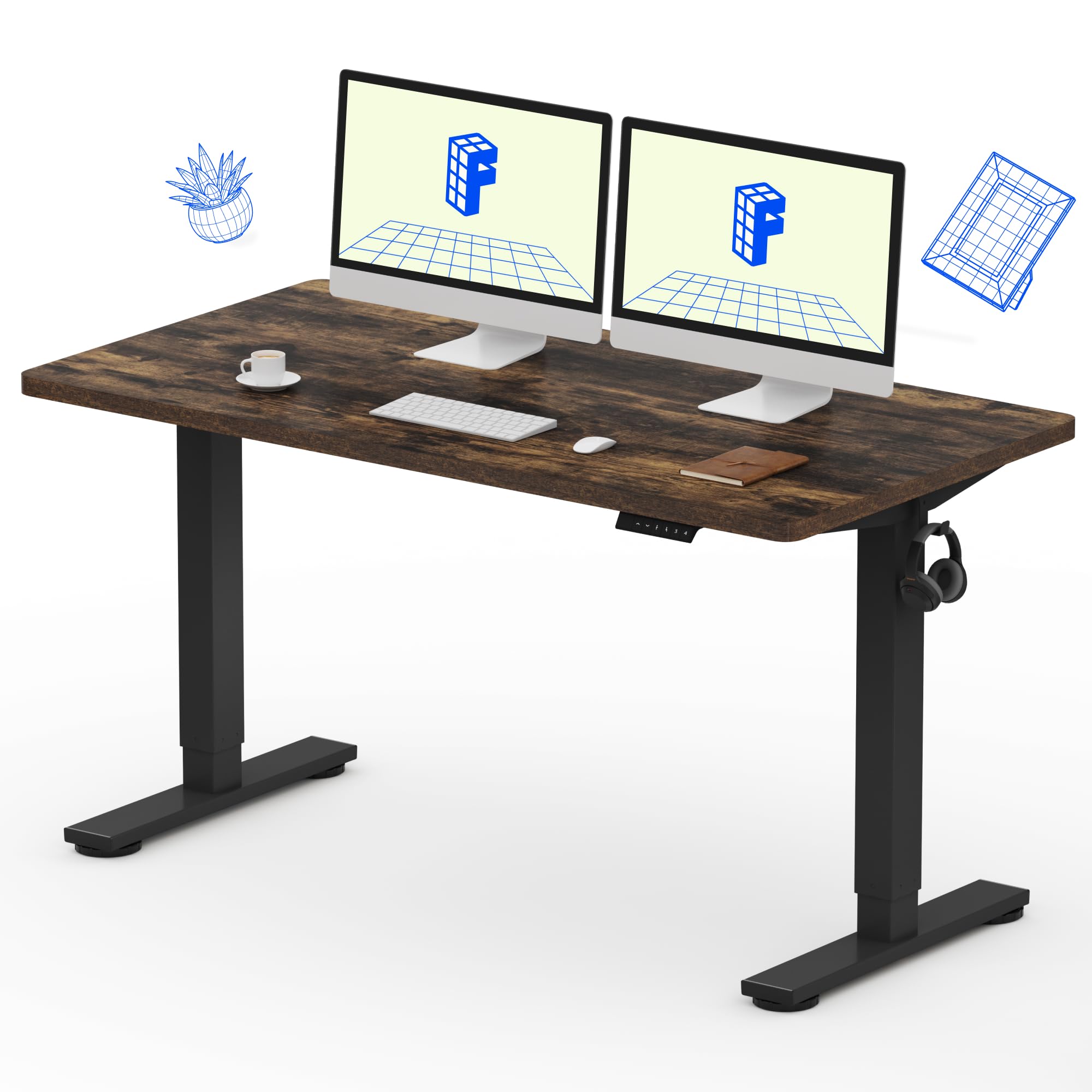 Flexispot 55 X 28 Inches Electric Stand Up Metal Desk Workstation, Whole Piece Desk Board Home Office Computer Standing Table Height Adjustable Desk Black Frame and 55 Black Top-GCC Home Center