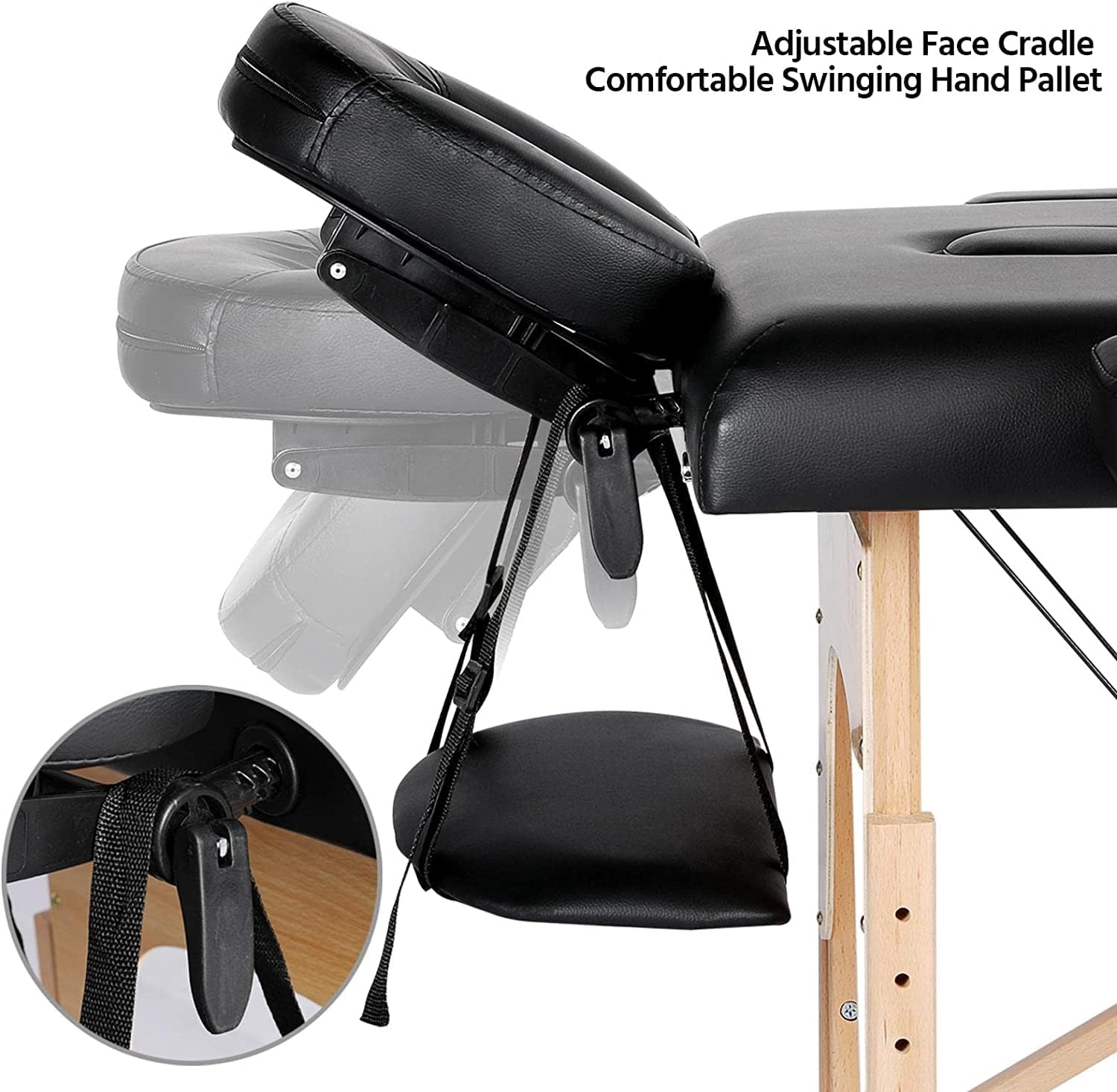 COOLBABY Professional Portable Massage Table Professional Adjustable Folding Bed with 3-part Wooden Frame Ergonomic Headrest and Lash Extension Bed,Facial Cradle Salon Bed (Black) KYBJ-302-SRK21