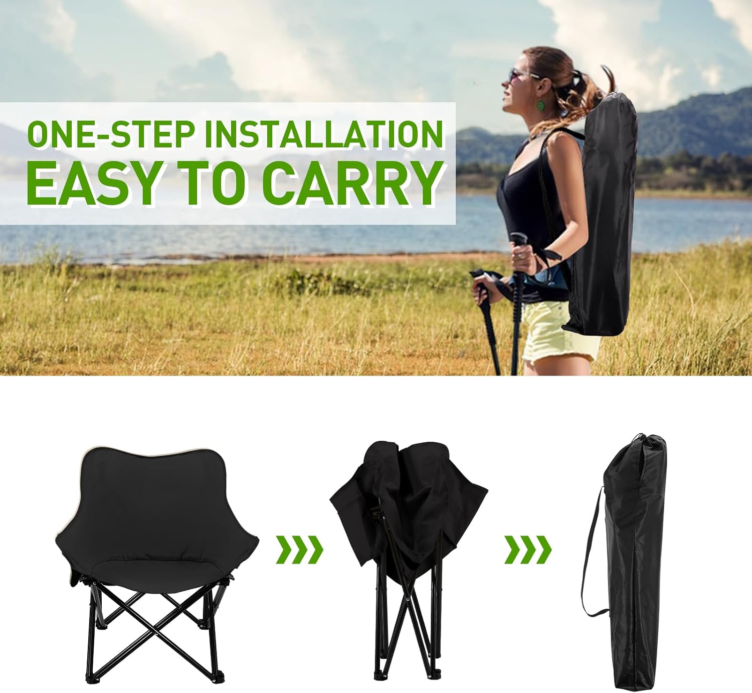Folding Moon Chair, Portable Lightweight Camping Chair with Side Pocket, Foldable Backpacking Chair-GCC Home Center