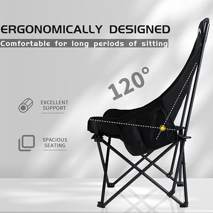 Portable Folding Camping Chair with High Back, Outdoor Chair for Outdoor Camping, Beach - Black-GCC Home Center