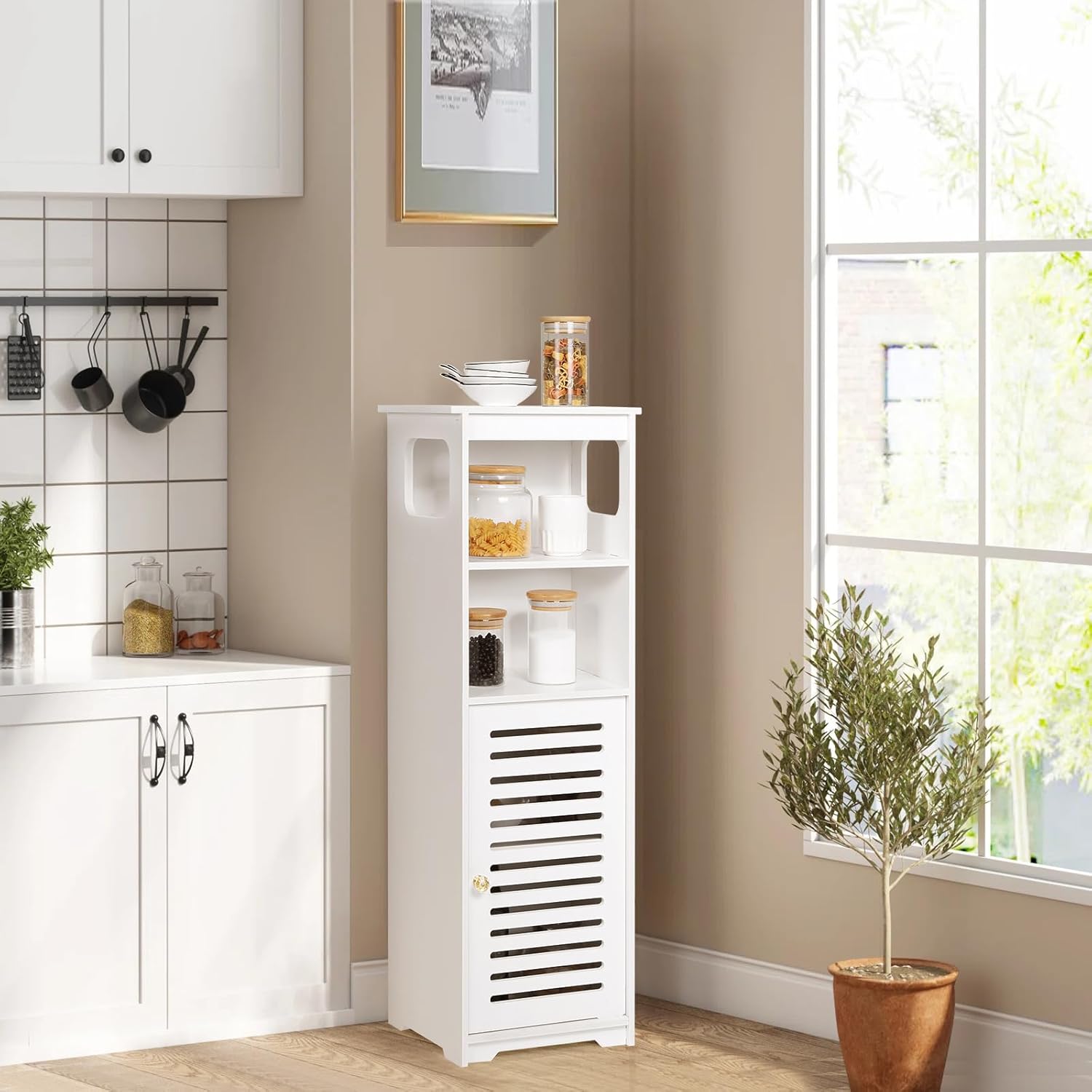 CITLOW Bathroom Waterproof Cabinet,White Floor Standing Storage Cabinet Home StorageFurniture Shelf,Suitable for Toilet Bedroom Kitchen Living Room,75x22x20cm