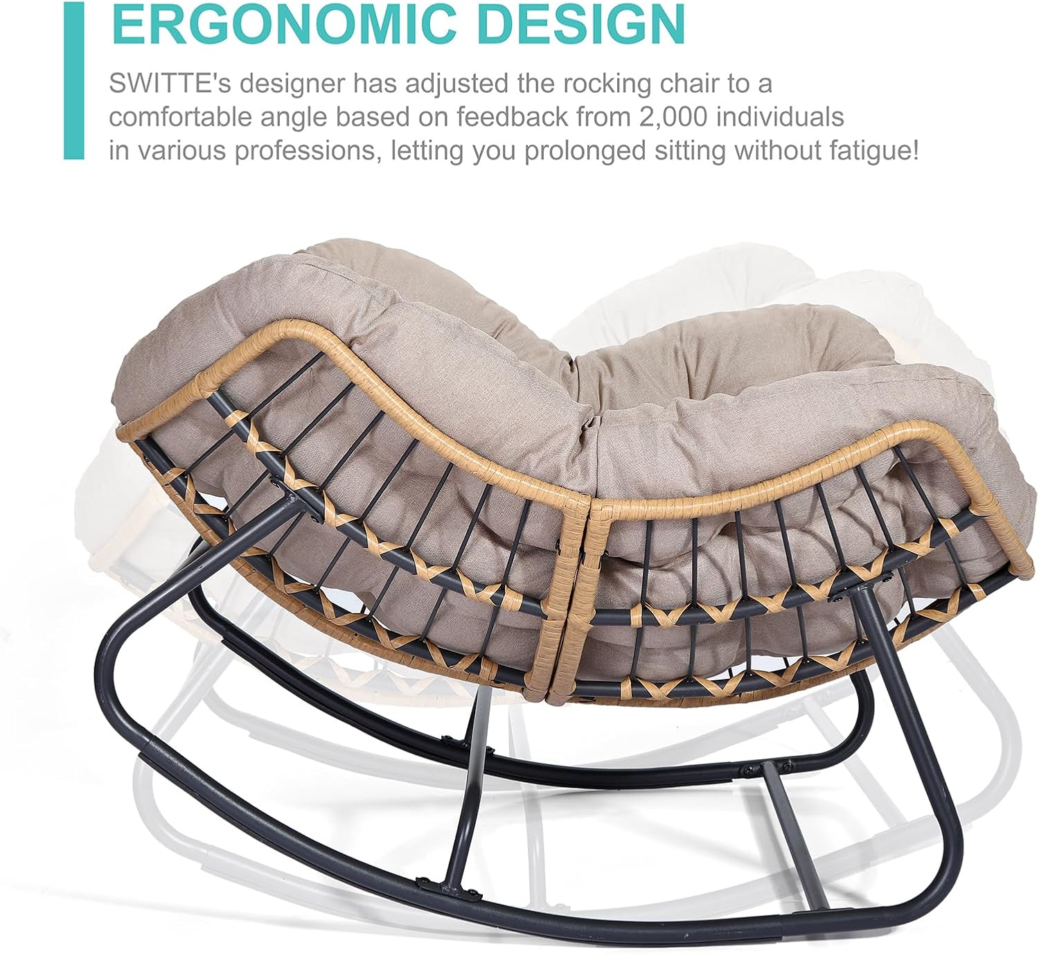 SWITTE Modern Americana Patio Rocking Chair, Rattan Wicker Lounge Chair, Indoor Papasan Chair, Beige - Relaxing, Sleeping, Reading - Ergonomic Design, Durable Alloy Frame-GCC Home Center