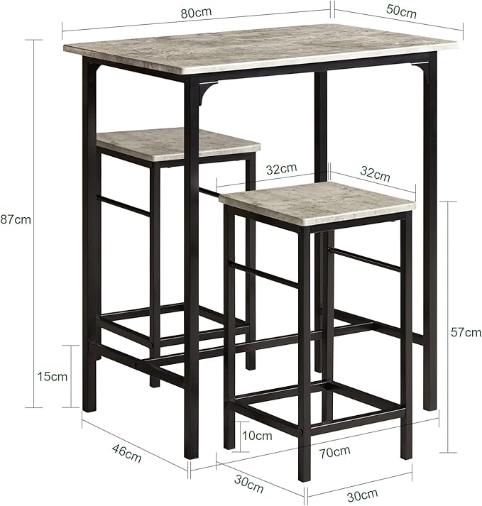 Bar Set-1 Bar Table and 2 Stools, Home Kitchen Breakfast Bar Set Furniture Dining Set (grey)-GCC Home Center