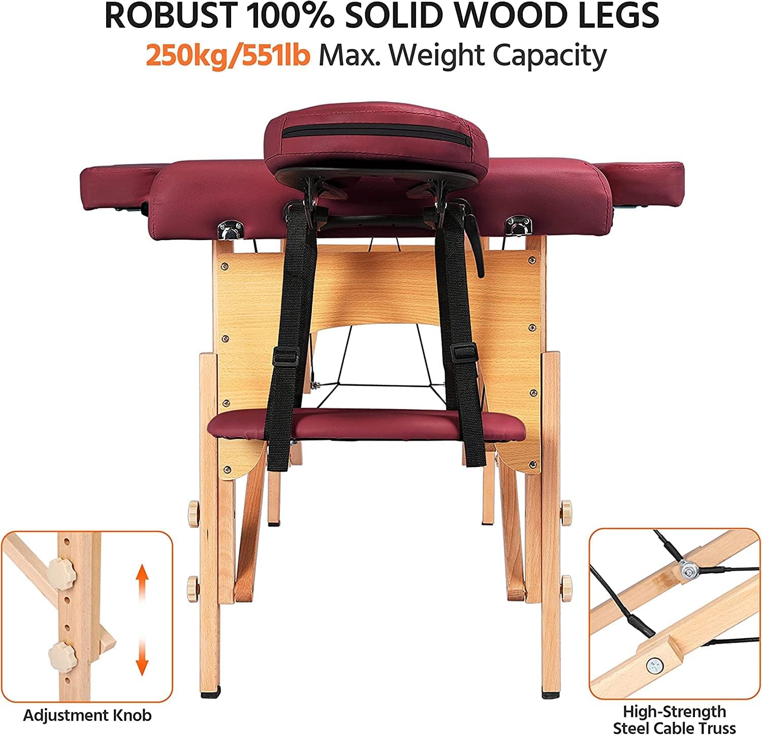 COOLBABY Portable Massage Table Professional Adjustable Folding Bed with 3-part Wooden Frame Ergonomic Headrest and Tote Bag for Therapeutic Tattoo Salon SPA Facial Treatment…