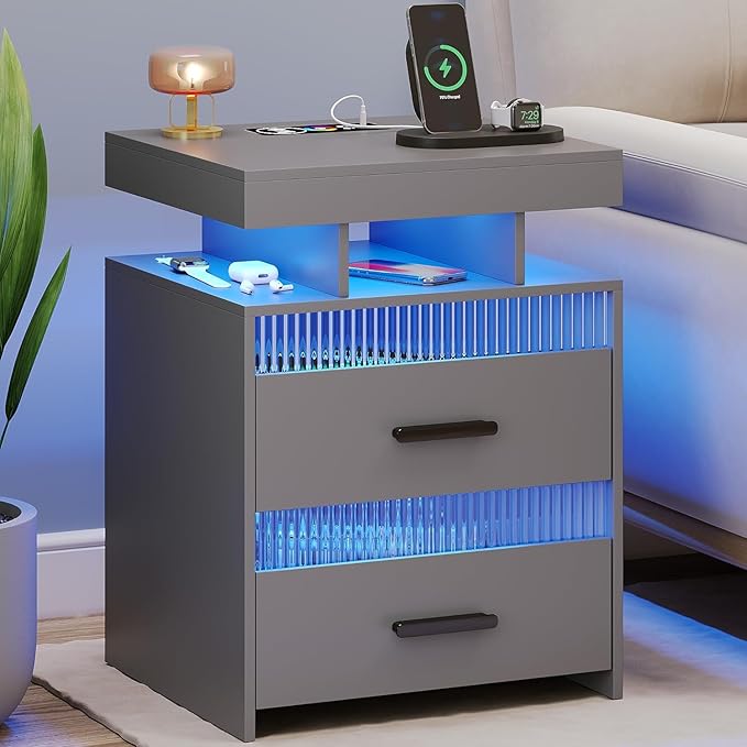 Smart LED Nightstand with Charging Station (45 x 40 x 60 cm)