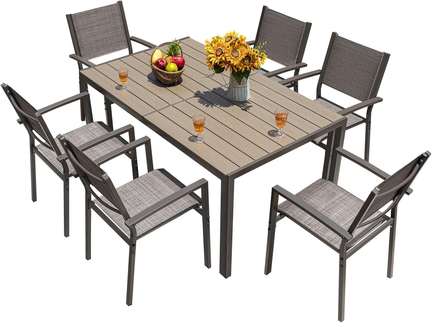 Homall 3 Pieces Patio Furniture Set Outdoor Patio Conversation Textilene Bistro Set Modern Porch Lawn Chairs with Coffee Table for Home and Balcony (Black)