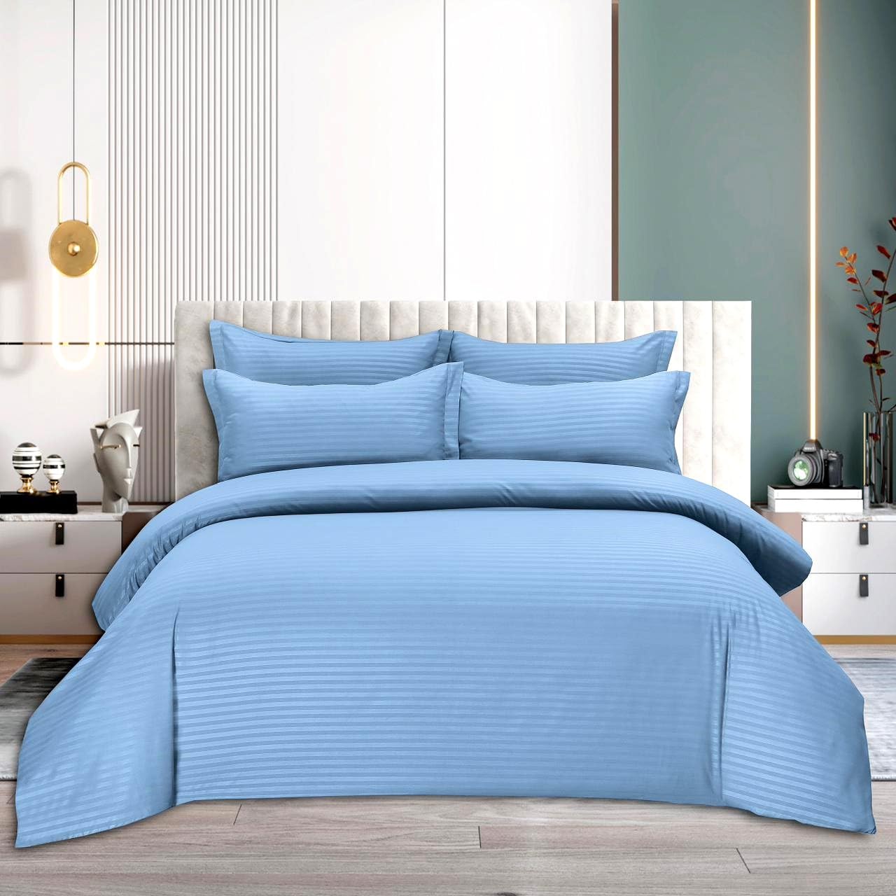 Generic Sleeping Bear 6-Piece Luxury King Size Cotton Bedsheet - Quilt Cover Set | 1 Fitted 200 * 200 Sheet + 1 Quilt Cover + 4 Pillow Cases (Beige)-GCC Home Center