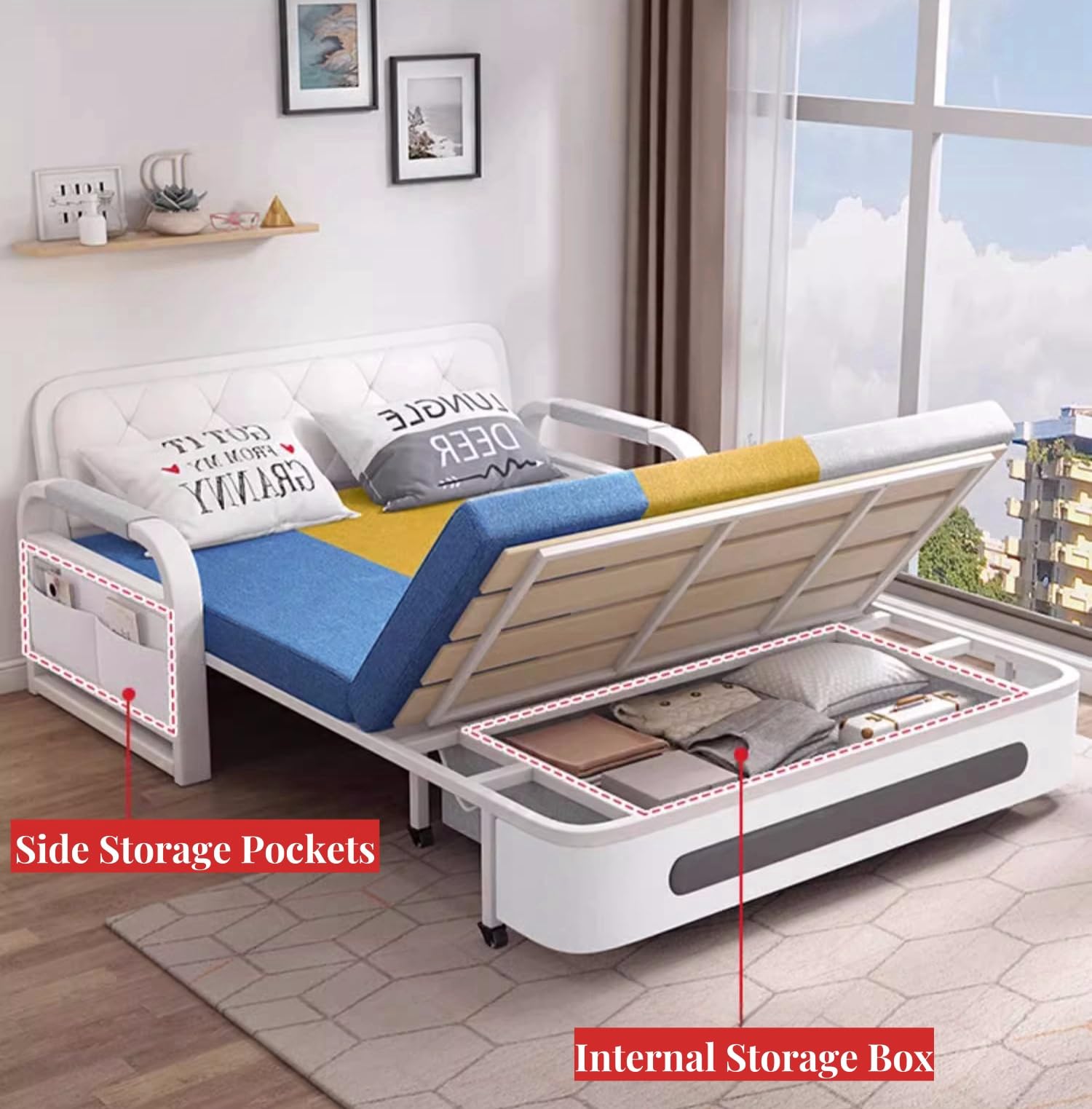 WENBO HOME Sofa Bed Pull Out Sofa Double Bed Multifunction Couch Bed Modern Style Sofa Bed Chair For Living & Bed Room (1.58m, Grey)-GCC Home Center