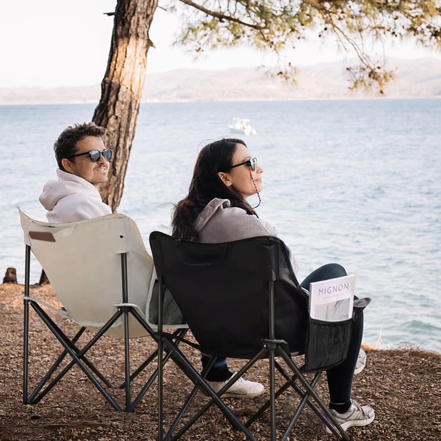 Folding Moon Chair, Portable Lightweight Camping Chair with Side Pocket, Foldable Backpacking Chair-GCC Home Center