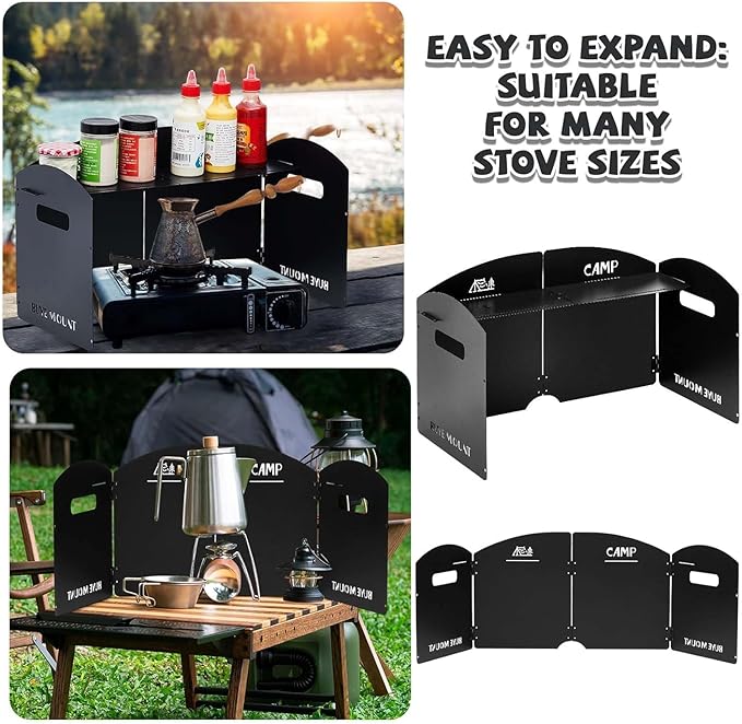 Camping Stove Windshield with Storage Bag | 4 Plates Aluminum Folding Windscreen | Outdoor Cooking