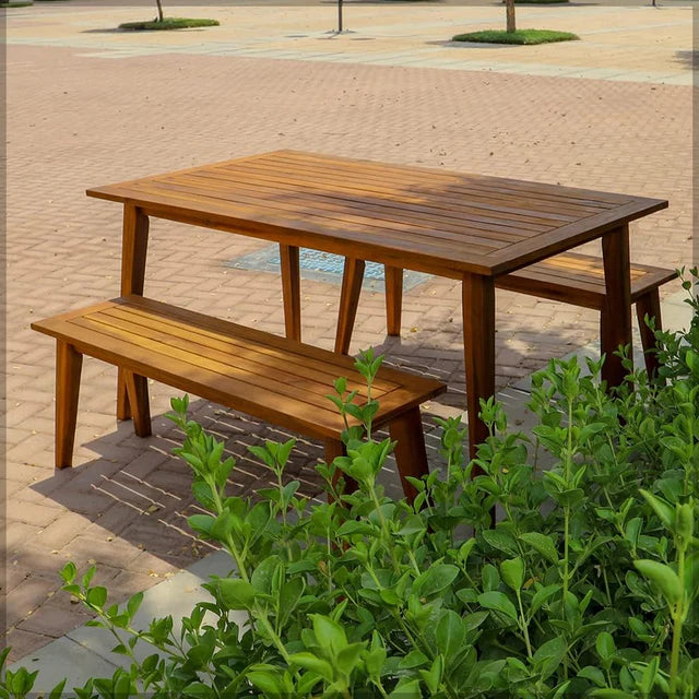 Outdoor Acacia Wood Table & Bench Set-GCC Home Center