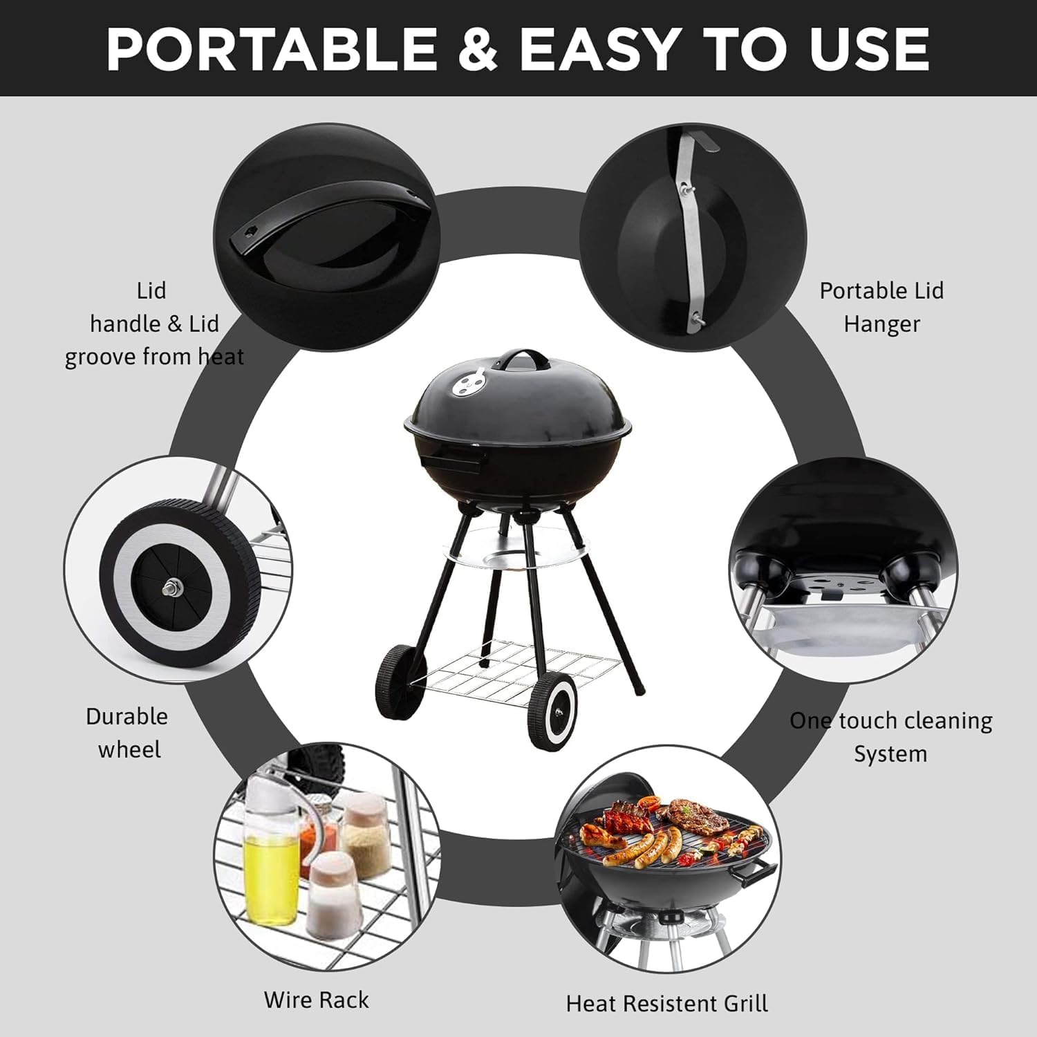 COOLBABY Trolley Charcoal Barbecue Grill A picnic BBQ Outdoor Patio Garden with Side Trays and Storage Shelf Barbecue pits