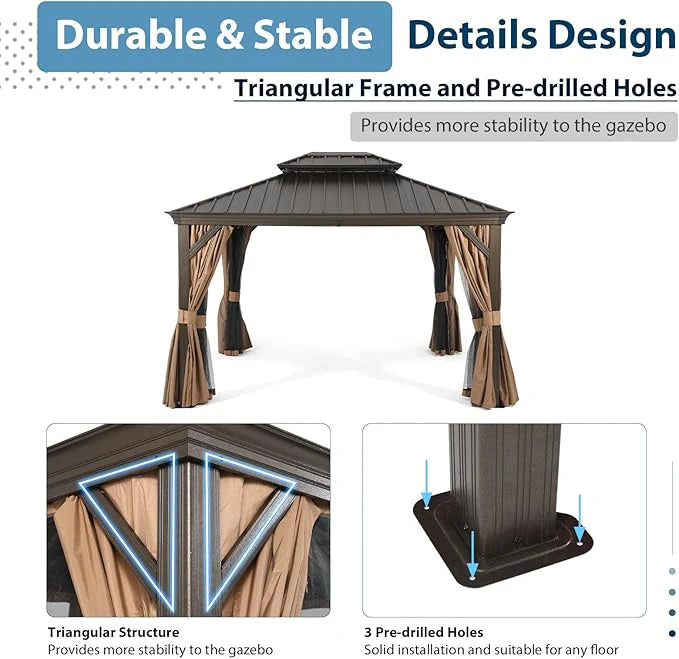 3.65x3m Double Roof Iron Gazebo - Black-GCC Home Center