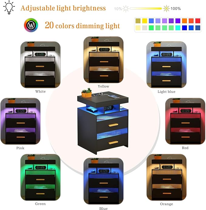 Smart LED Nightstand with Charging Station (45 x 40 x 60 cm)
