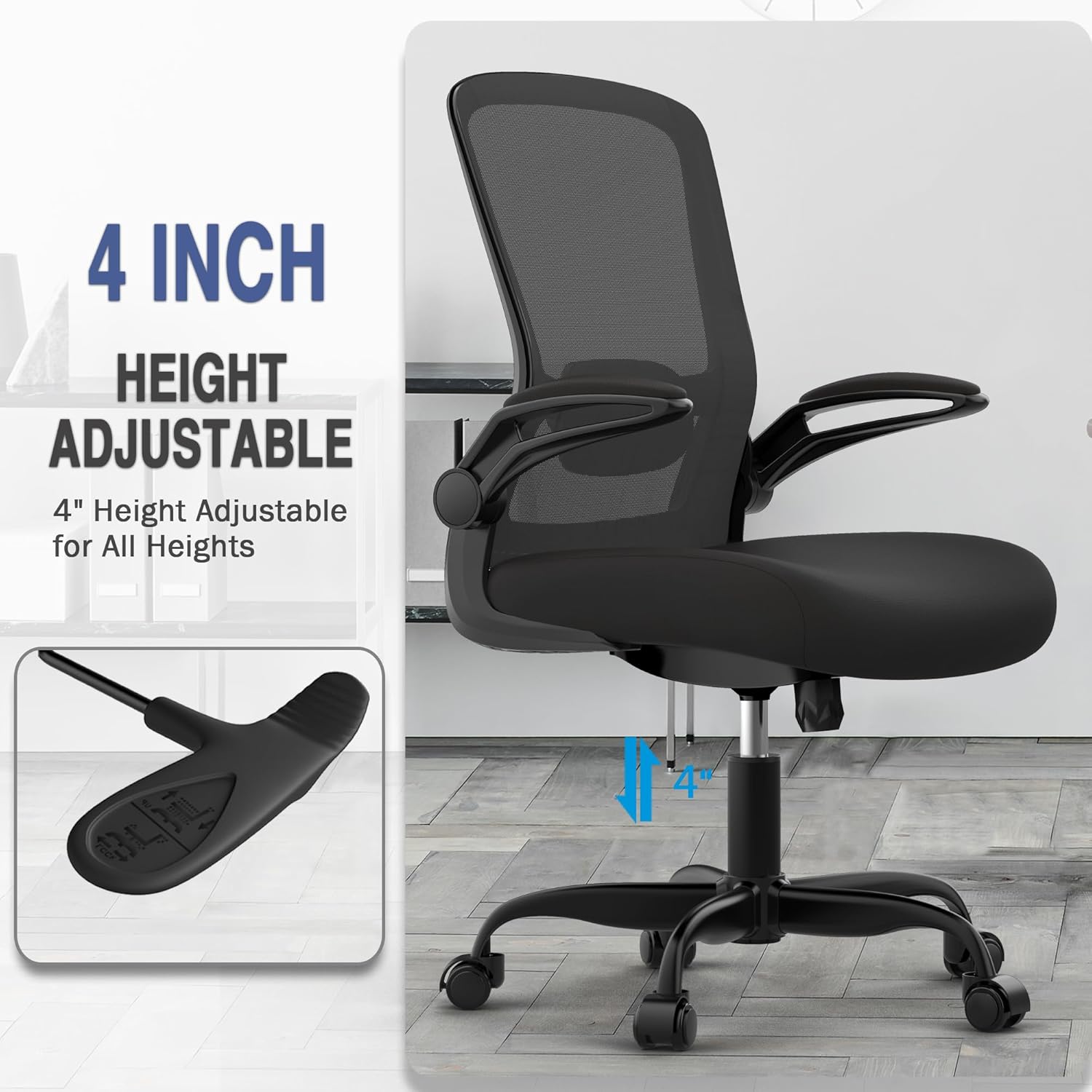 Ergonomic Office Chair - BIFMA Certified High Back Mesh Desk Chair with Adjustable Lumbar Support & Flip-Up Armrests for Home Office (Modern, All Black)