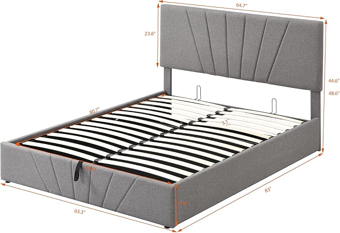 Full Lift Storage Bed with Storage Underneath and Headboard - Grey-GCC Home Center