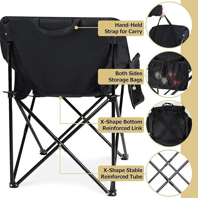 Camping Folding Chair, Heavy Duty Foldable Beach Chair with Cup Holder and Carrying Bag, Portable Camping Chair-GCC Home Center