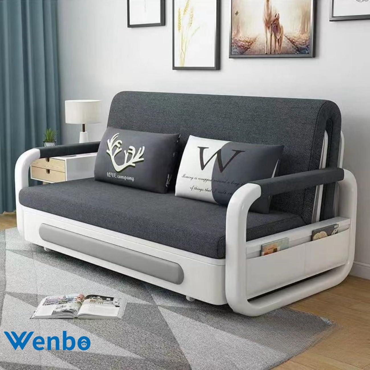 WENBO HOME Sofa Bed Pull Out Sofa Double Bed Multifunction Couch Bed Modern Style Sofa Bed Chair For Living & Bed Room (1.58m, Grey)-GCC Home Center