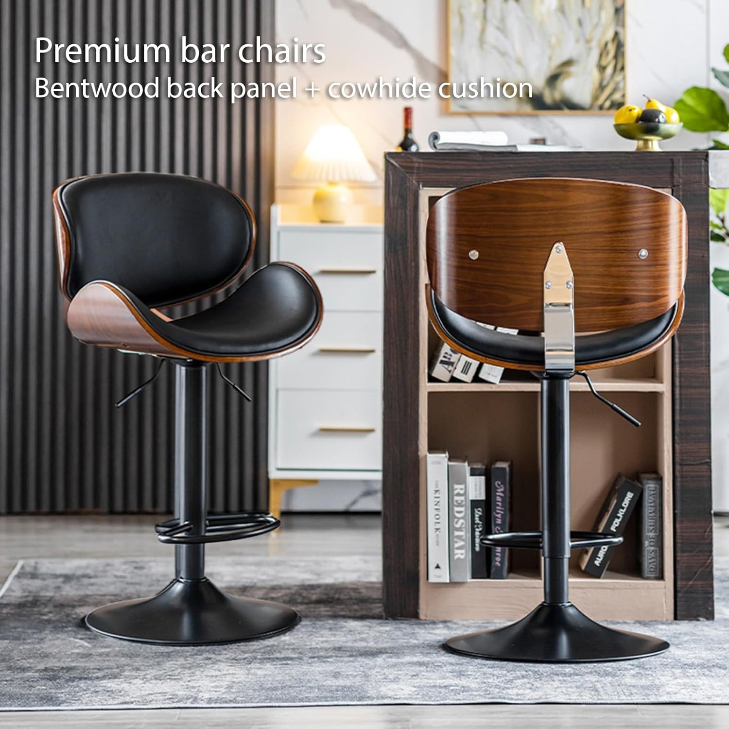 COOLBABY Bar chairs Lift leather bar chairs Light luxury home front desk high chairs Adjustable swivel seats High stools Low back kitchen island, dining room 1PC (Black)-GCC Home Center