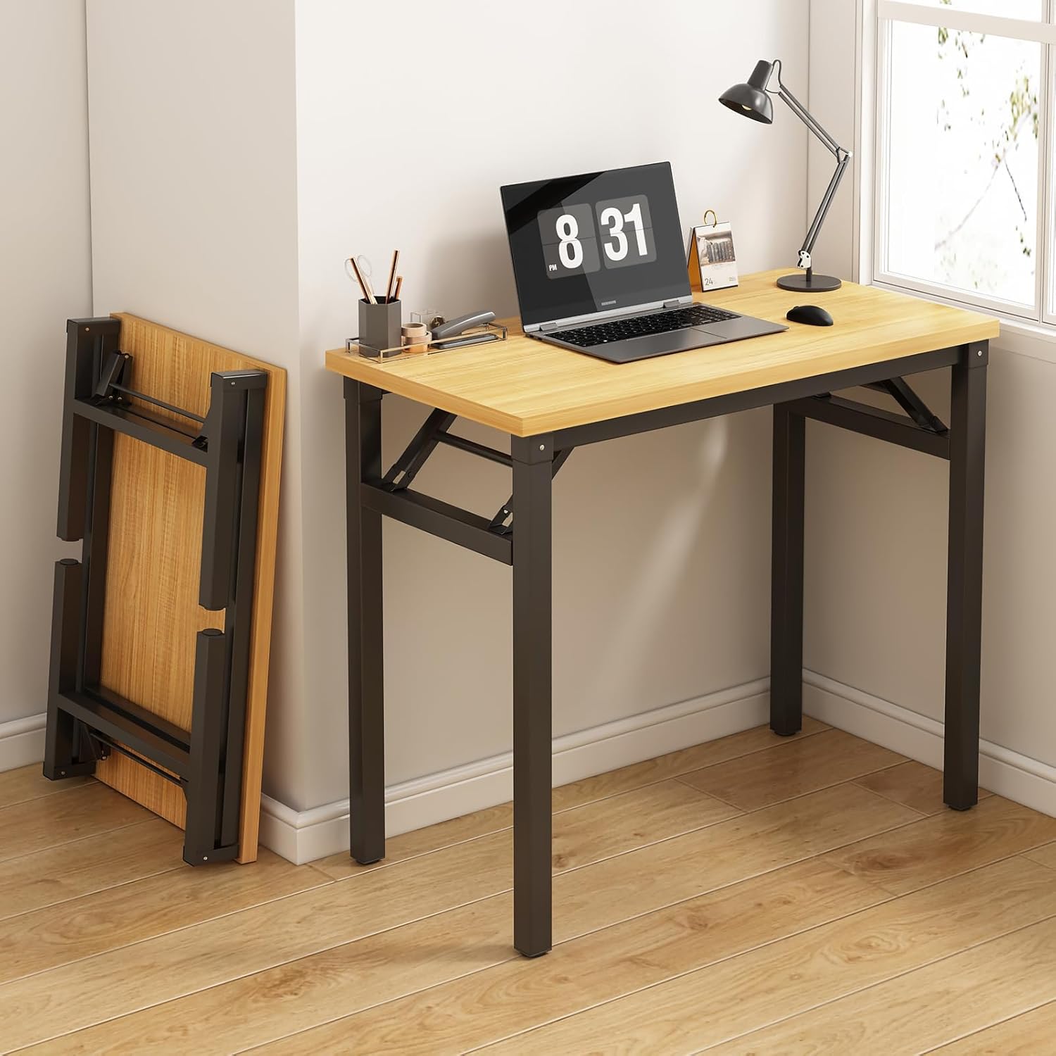 Adjustable Folding Desk No Install, Portable and Compact Computer Walnut Table Office Table for Home, Office, Study, Dining, Camping, Picnic, and BBQ (Yellow, 80 * 40 * 75cm)-GCC Home Center