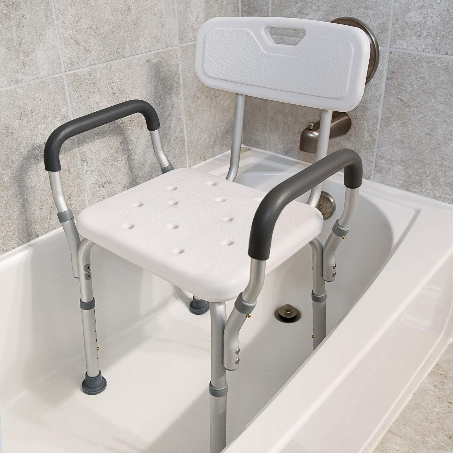 Vaunn Medical Shower Chair Bath Seat With Padded Arms, Removable Back and Adjustable Legs, Supports up to 350 lbs