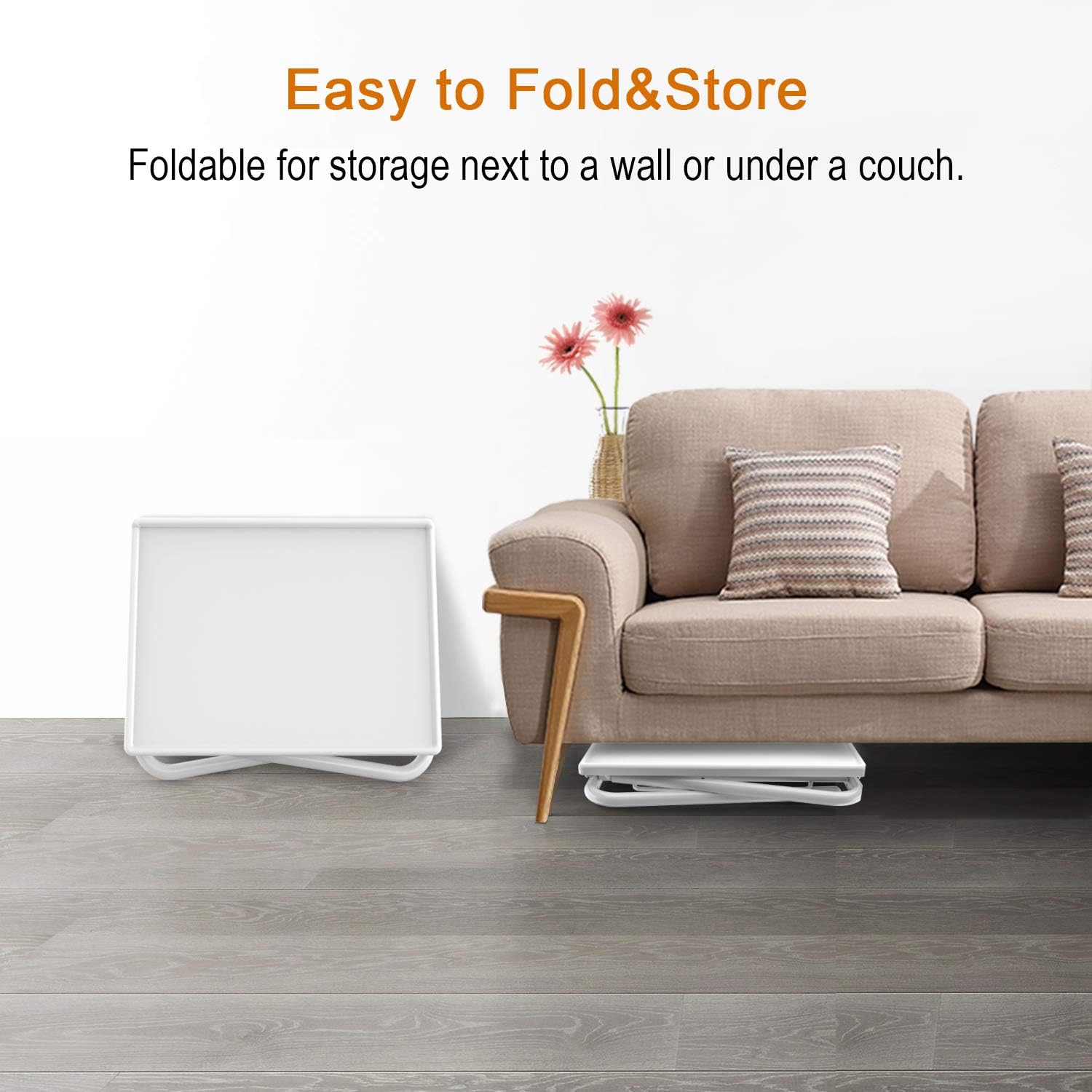 McMoLa Foldable Assembled Table TV Tray Portable Folding Snack Table - Adjustable Sofa Side Table, Bed Laptop Desk Table for Breakfast Home Use White