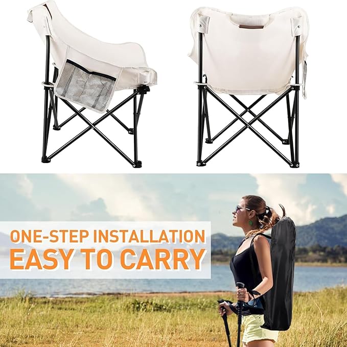 Camping Folding Chair, Heavy Duty Foldable Beach Chair with Cup Holder and Carrying Bag, Portable Camping Chair-GCC Home Center