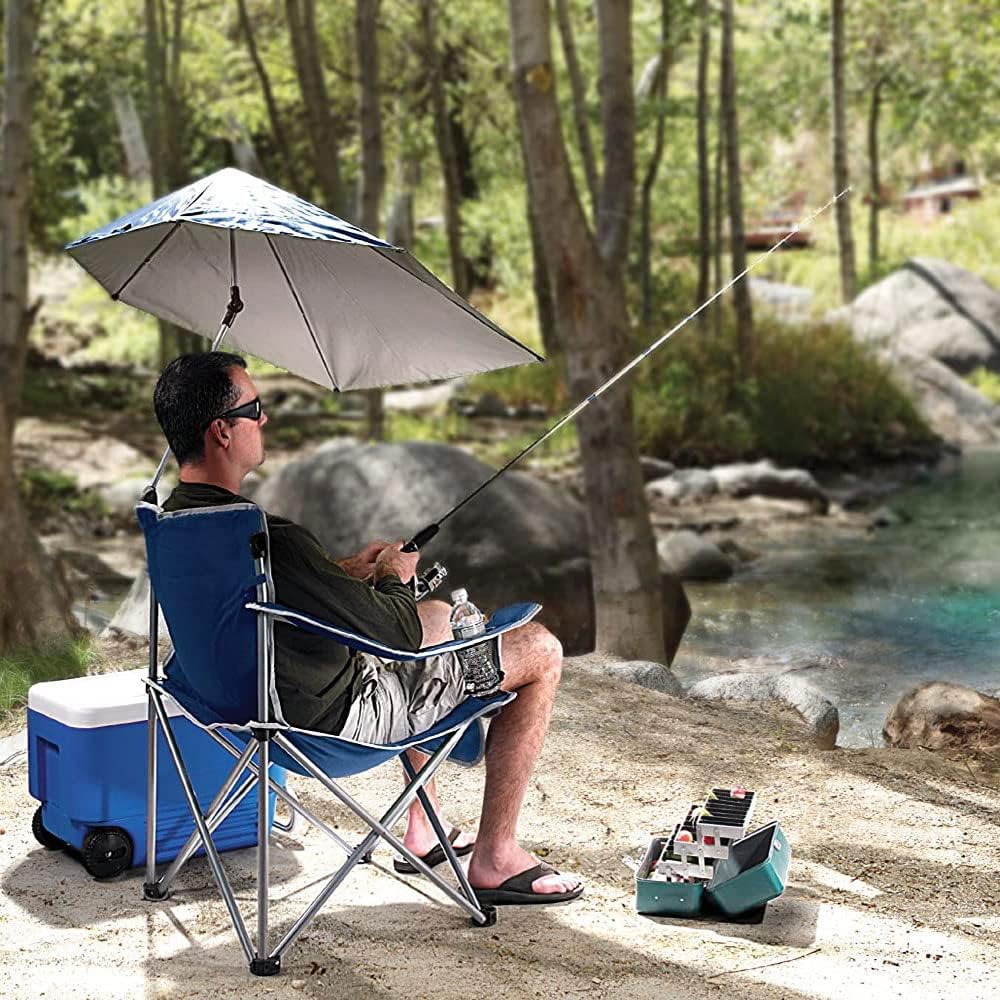 COOLBABY LZM-STY01 Large Outdoor Leisure Folding Chair,Portable Fishing Folding Chairs with Detachable Umbrella,for Beach Patio Pool Park Outdoor Camping Chair,Blue