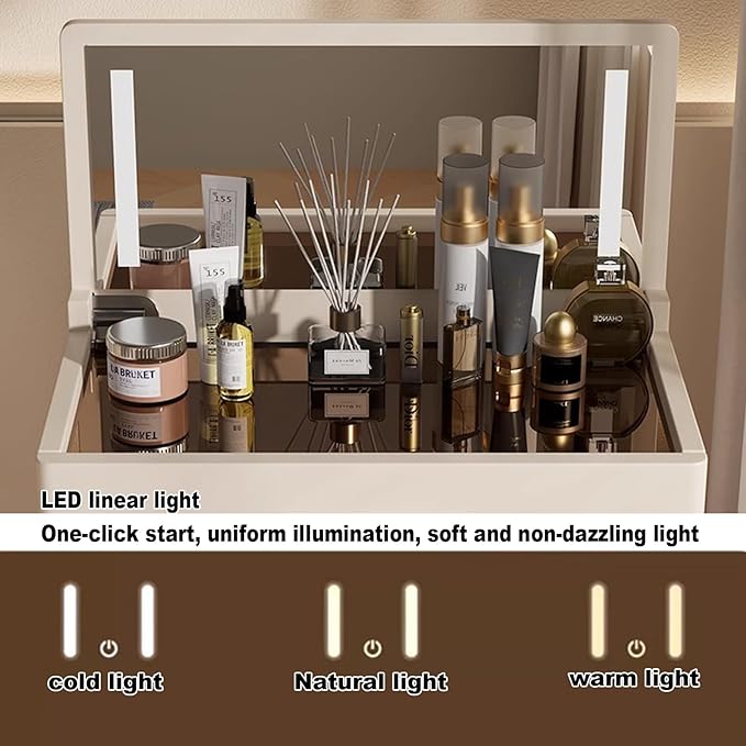 Multifunctional Makeup Vanity Dressing Table with Drawers and Chair 70 CM-GCC Home Center